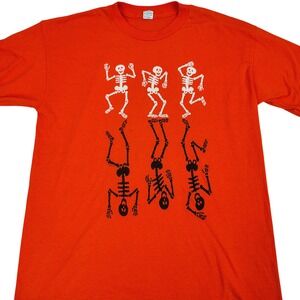 vtg XL Hallmark Dancing Skeletons T-Shirt Orange SINGLE STITCH Halloween Spooky